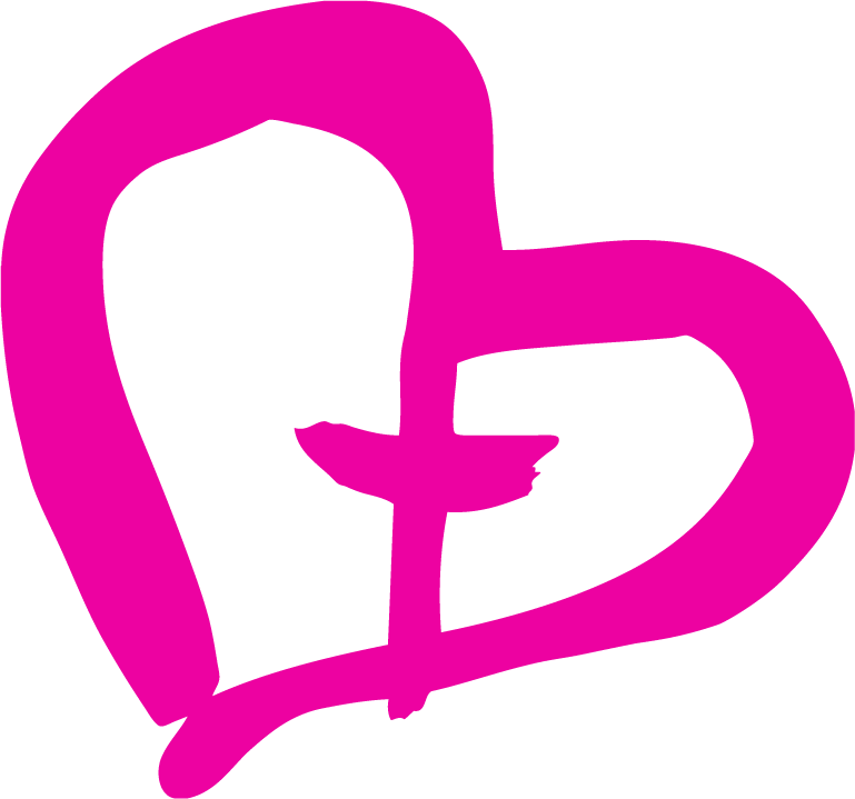 Ett hjärta med pink färg som har ett kors i mitten. Insamlingen Gemensamt Ansvars logo