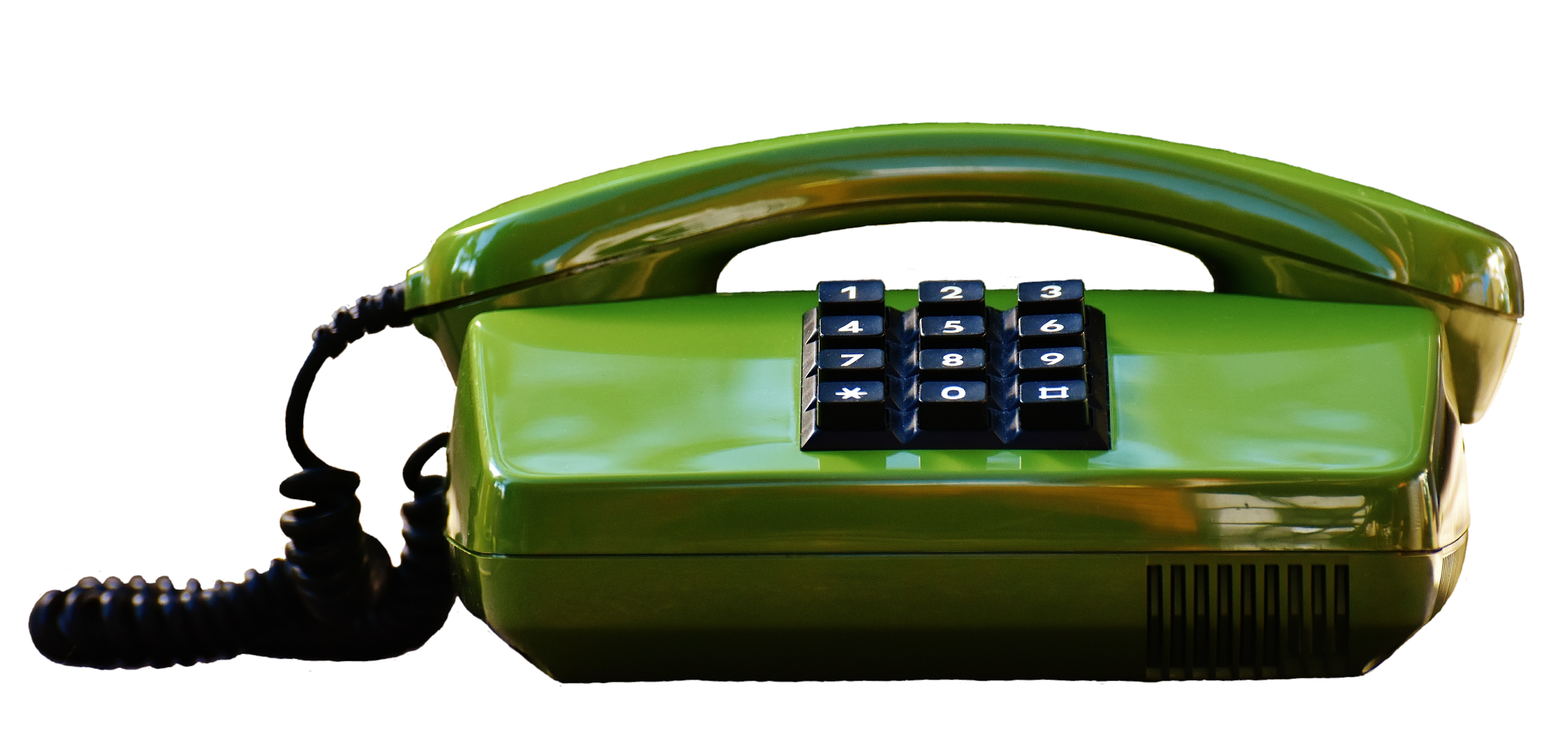 En grön trådtelefon.
