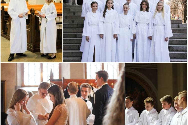 Bilder på konfirmander som konfirmerats i Åbo svenska församling.